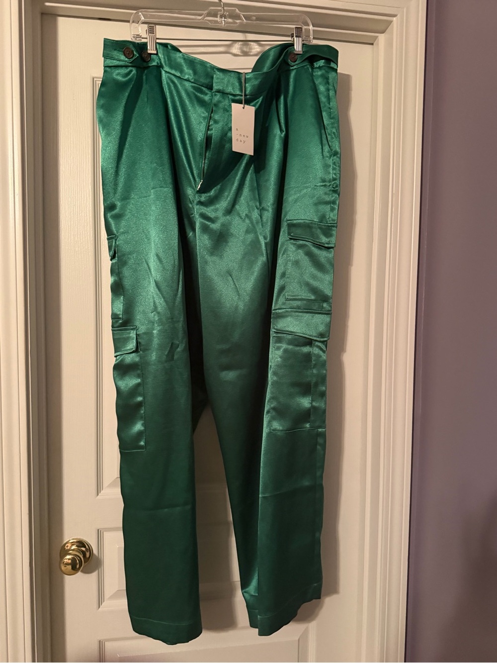 a new day Emerald Green Satin Cargo Pants